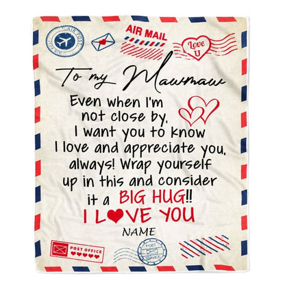 Personalized Mawmaw Blanket From Grandkids I Love You Hugs Air Mail Letter, Mother's Day Blanket, Mothers Day Birthday Gifts For Mom