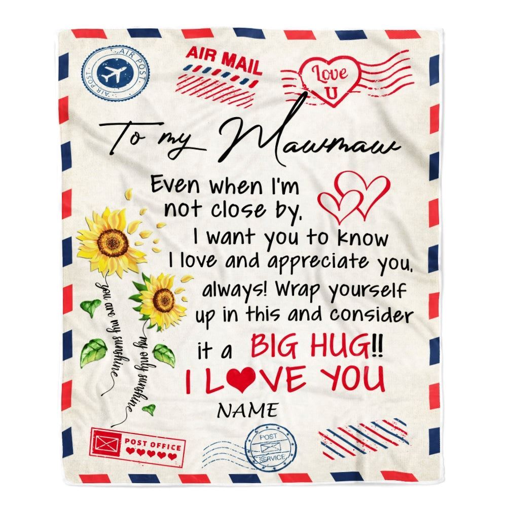 Personalized Mawmaw Blanket From Grandkids Love Big Hug Air Mail Letter Sunflower, Mother's Day Blanket, Mothers Day Birthday Gifts For Mom