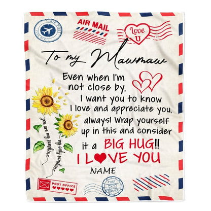Personalized Mawmaw Blanket From Grandkids Love Big Hug Air Mail Letter Sunflower, Mother's Day Blanket, Mothers Day Birthday Gifts For Mom