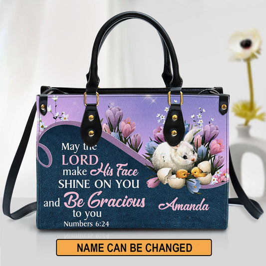 Personalized May The Lord Make His Face Shine On You And Be Gracious To You Leather Bag, Christian Pu Leather Bags For Women