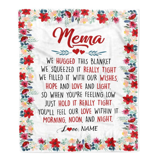 Personalized Mema Blanket From Grandkids Grandson Granddaughter We Hugged This Blanket Mema Birthday, Mother's Day Blanket, Mothers Day Birthday