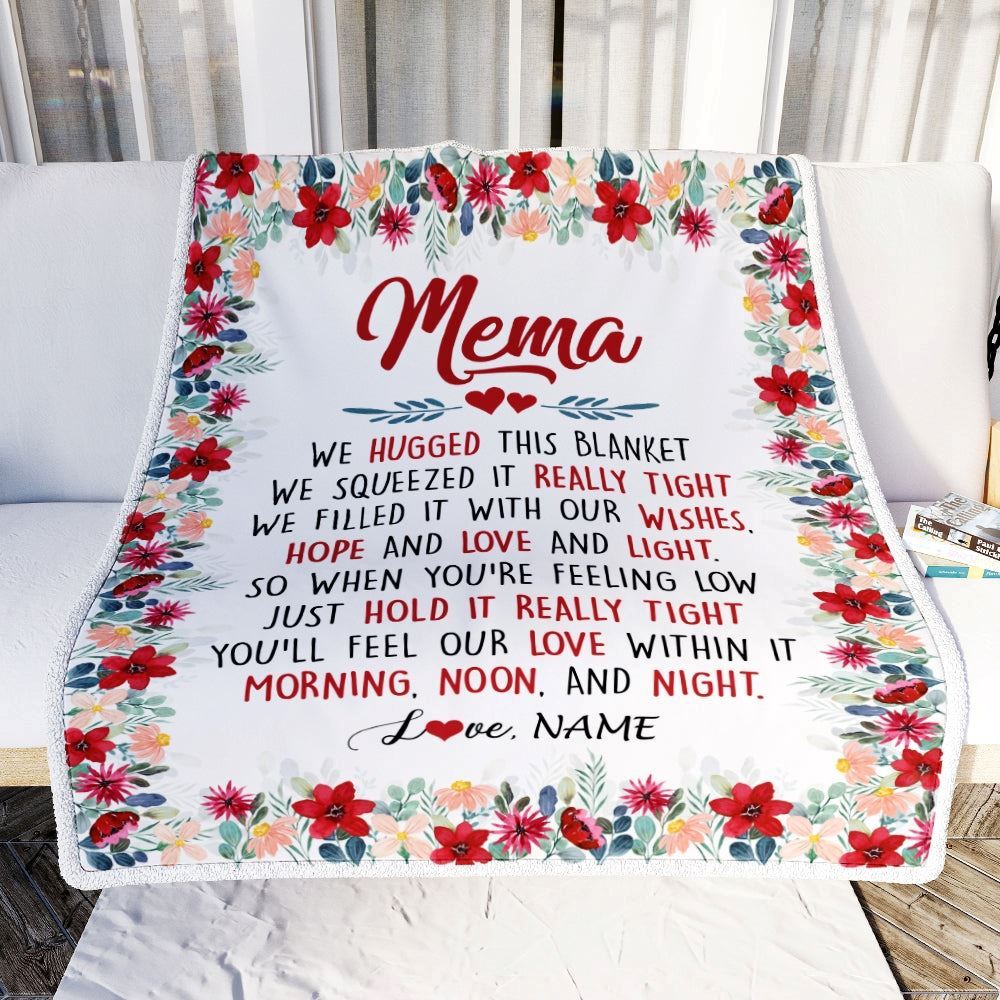 Personalized Mema Blanket From Grandkids Grandson Granddaughter We Hugged This Blanket Mema Birthday, Mother's Day Blanket, Mothers Day Birthday