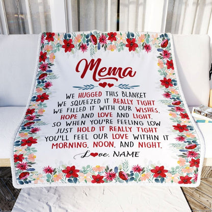 Personalized Mema Blanket From Grandkids Grandson Granddaughter We Hugged This Blanket Mema Birthday, Mother's Day Blanket, Mothers Day Birthday