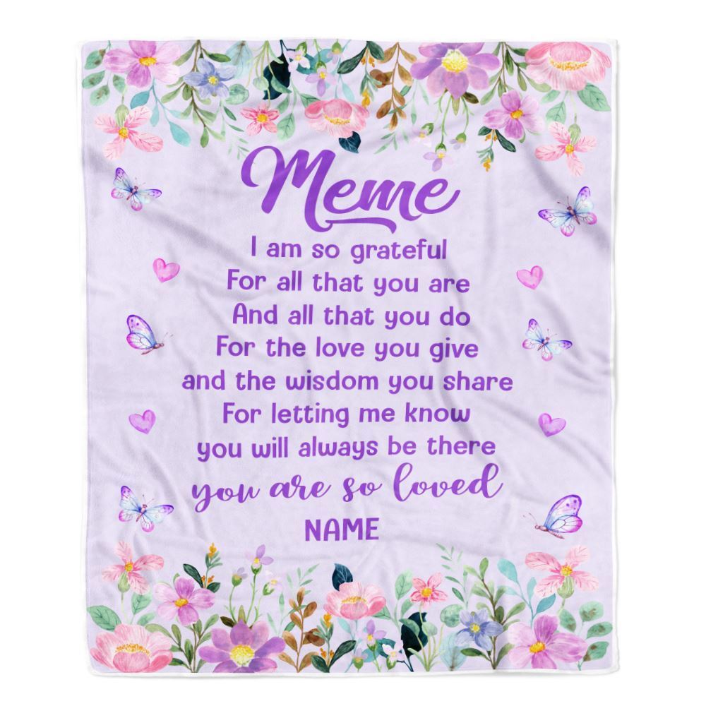 Personalized Meme Blanket From Granddaughter Grandson Floral Butterfly Love You Give, Mother's Day Blanket, Mothers Day Birthday Gifts For Mom