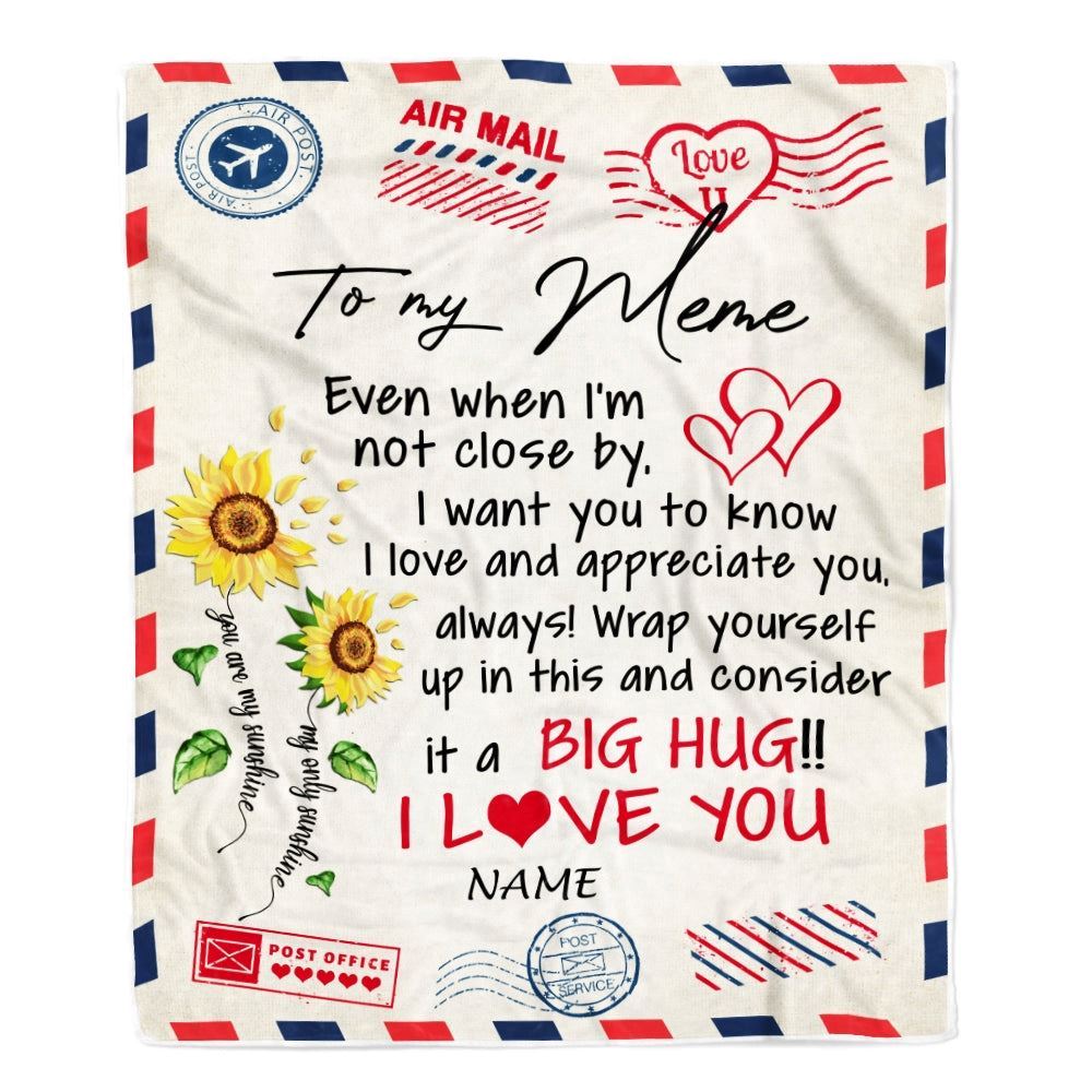 Personalized Meme Blanket From Grandkids Love Big Hug Air Mail Letter Sunflower, Mother's Day Blanket, Mothers Day Birthday Gifts For Mom