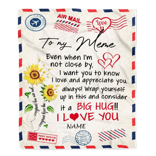 Personalized Meme Blanket From Grandkids Love Big Hug Air Mail Letter Sunflower, Mother's Day Blanket, Mothers Day Birthday Gifts For Mom