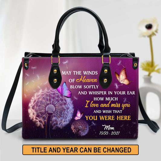 Personalized Memorial Leather Handbag, Wish That You Were Here Leather Bag