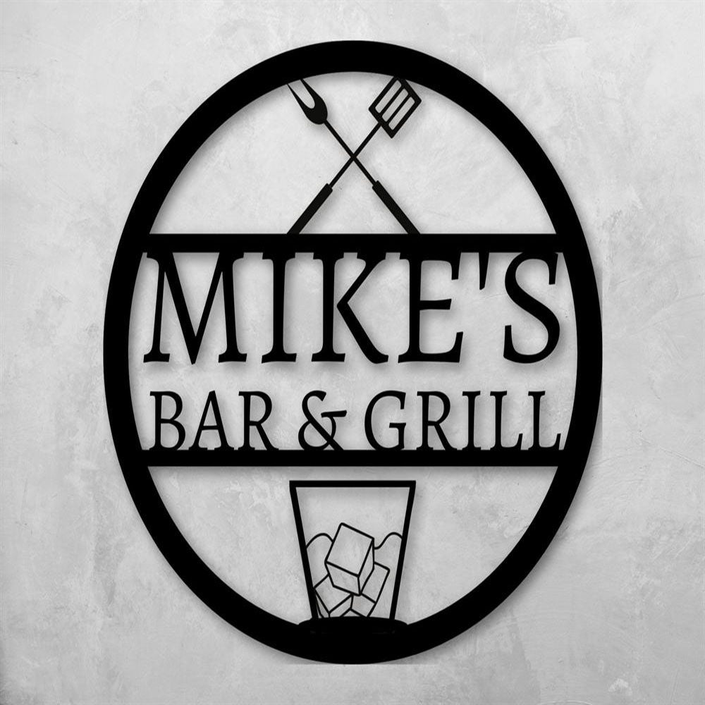 Personalized Metal Bar & Grill Metal Sign, Outdoor Sign, Bbq Grill Sign, Outdoor Kitchen Metal Signs