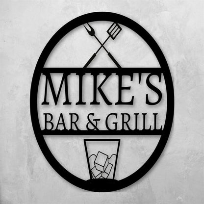 Personalized Metal Bar & Grill Metal Sign, Outdoor Sign, Bbq Grill Sign, Outdoor Kitchen Metal Signs