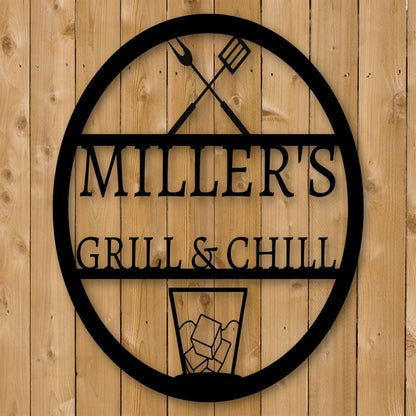 Personalized Metal Bar & Grill Metal Sign, Outdoor Sign, Bbq Grill Sign, Outdoor Kitchen Metal Signs