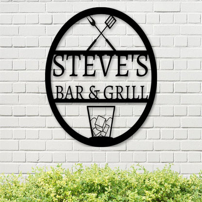 Personalized Metal Bar & Grill Metal Sign, Outdoor Sign, Bbq Grill Sign, Outdoor Kitchen Metal Signs