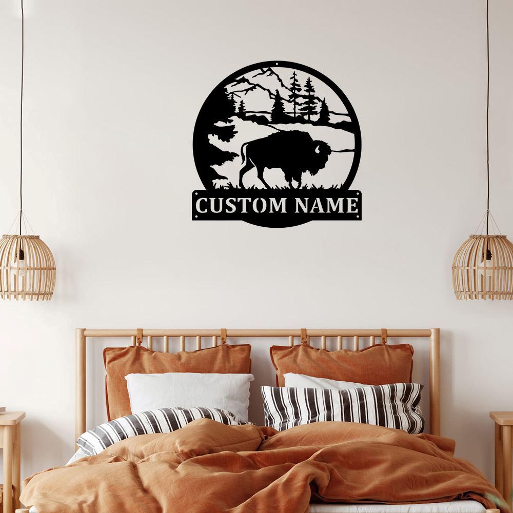 Personalized Metal Monogram Sign, American Bison Metal Wall Art, Bison Name Sign, American Bison Home Decor
