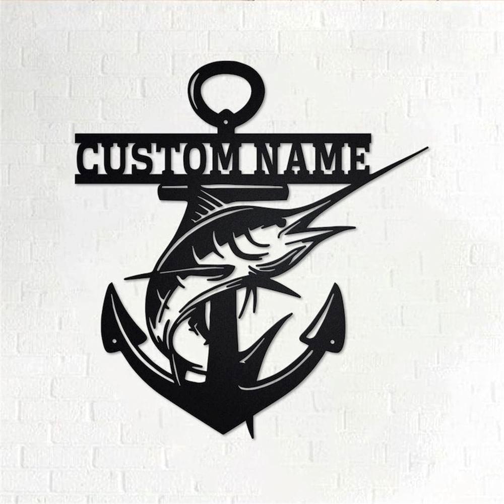 Personalized Metal Monogram Sign, Anchor Swordfish Metal Wall Art, Swordfish Name Sign, Swordfish Home Decor