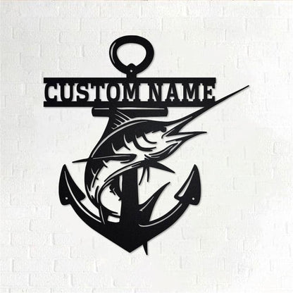 Personalized Metal Monogram Sign, Anchor Swordfish Metal Wall Art, Swordfish Name Sign, Swordfish Home Decor