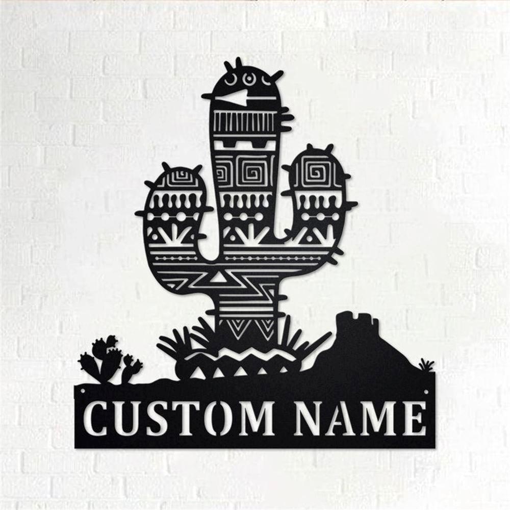 Personalized Metal Monogram Sign, Aztec Cactus Metal Wall Art, Aztec Cactus Name Sign, Cactus Home Decor