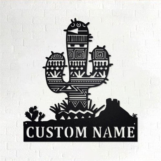Personalized Metal Monogram Sign, Aztec Cactus Metal Wall Art, Aztec Cactus Name Sign, Cactus Home Decor