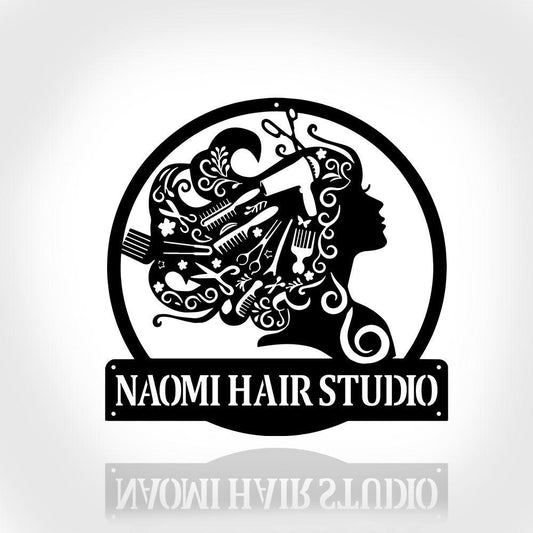 Personalized Metal Monogram Sign, Beauty Salon Girl Hair Metal Wall Art, Hair Salon Name Sign, Decoration For Shop Hair