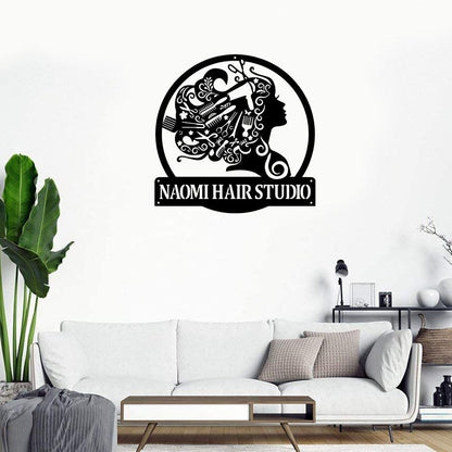 Personalized Metal Monogram Sign, Beauty Salon Girl Hair Metal Wall Art, Hair Salon Name Sign, Decoration For Shop Hair