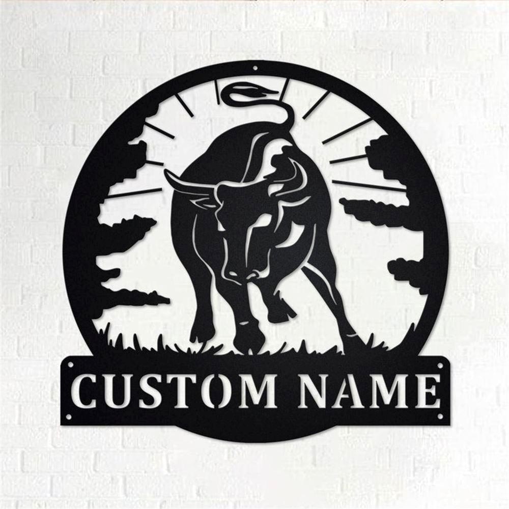 Personalized Metal Monogram Sign, Black Bull Metal Wall Art, Black Bull Name Sign, Black Bull Home Decor