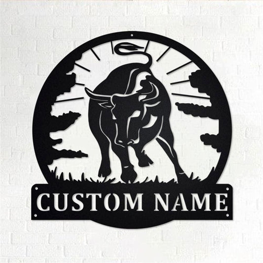 Personalized Metal Monogram Sign, Black Bull Metal Wall Art, Black Bull Name Sign, Black Bull Home Decor