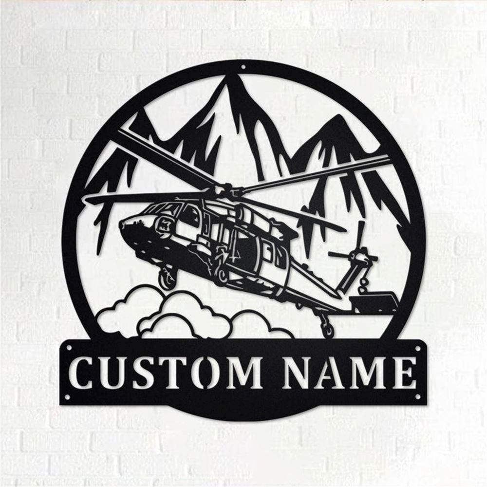 Personalized Metal Monogram Sign, Black Hawk Helicopter Metal Wall Art, Helicopter Name Sign, Decoration For Room