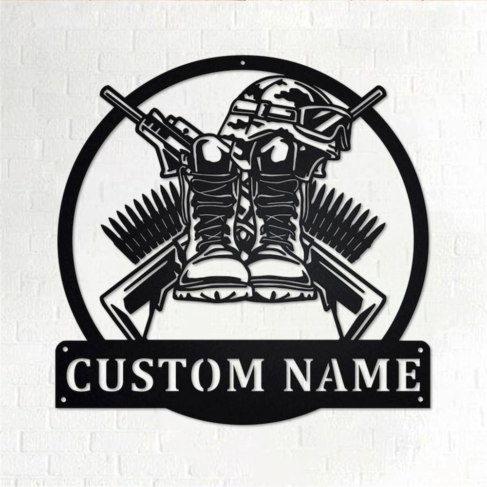 Personalized Metal Monogram Sign, Boots Guns Veteran Metal Wall Art, Veteran Name Sign, Veteran Metal Home Decor