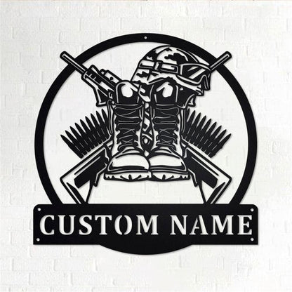 Personalized Metal Monogram Sign, Boots Guns Veteran Metal Wall Art, Veteran Name Sign, Veteran Metal Home Decor
