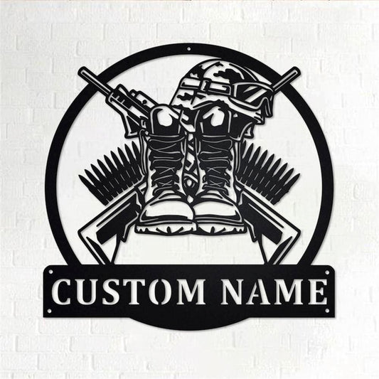 Personalized Metal Monogram Sign, Boots Guns Veteran Metal Wall Art, Veteran Name Sign, Veteran Metal Home Decor