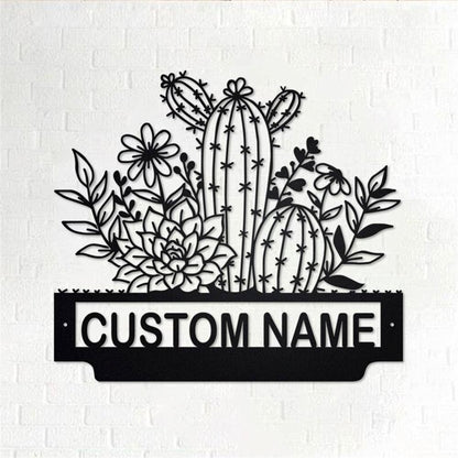 Personalized Metal Monogram Sign, Cactus Flower Metal Wall Art, Cactus Name Sign, Cactus Metal Home Decor