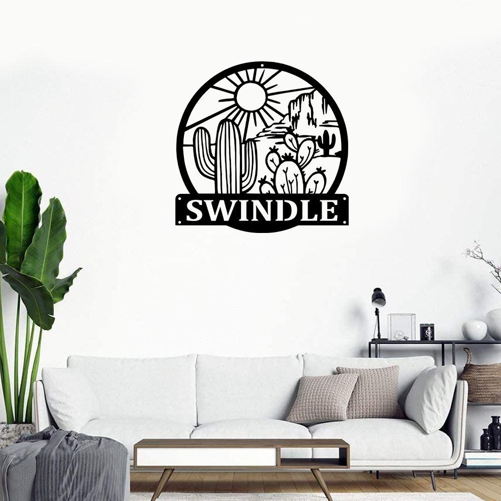 Personalized Metal Monogram Sign, Cactus Metal Sign, V2 Cactus Metal Wall Art, Office Wall Art, Housewarming Outdoor Metal Sign Gifts