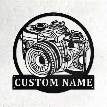 Personalized Metal Monogram Sign, Camera Zentangle Metal Wall Art, Camera Name Sign, Camera Metal Home Decor