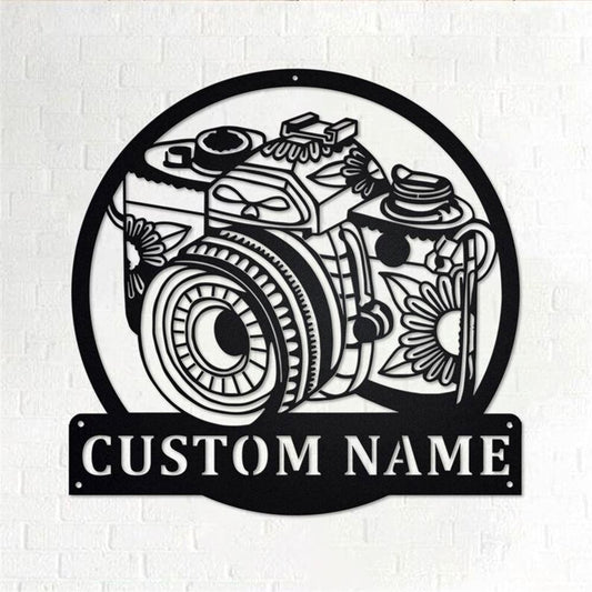 Personalized Metal Monogram Sign, Camera Zentangle Metal Wall Art, Camera Name Sign, Camera Metal Home Decor