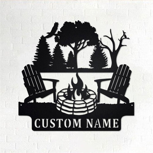 Personalized Metal Monogram Sign, Camfire Metal Wall Art, Camper Name Sign, Camfire Metal Home Decor
