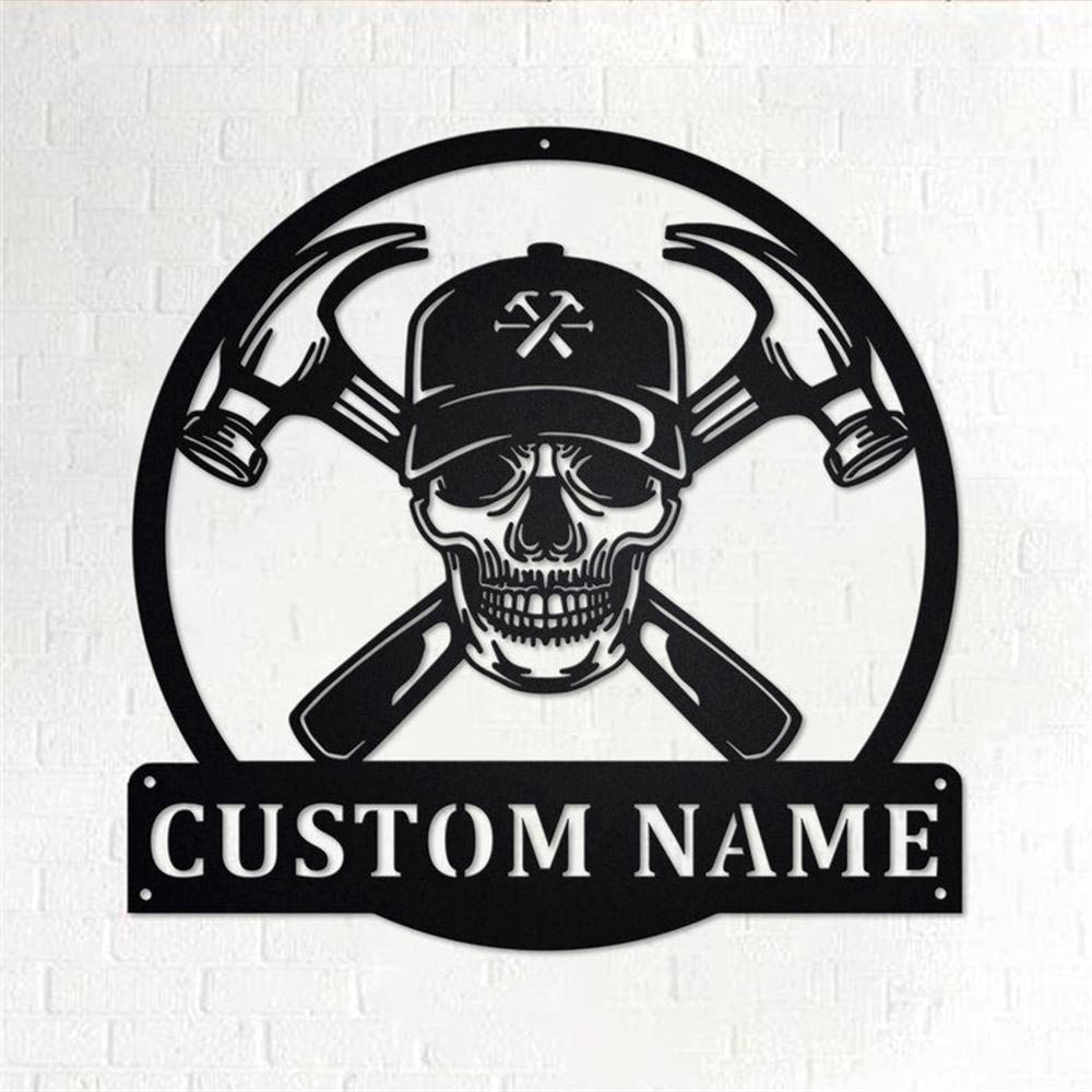 Personalized Metal Monogram Sign, Carpenter Skull Metal Wall Art, Carpenter Name Sign, Carpenter Metal Home Decor