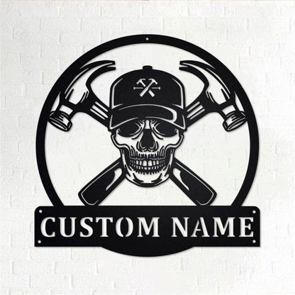 Personalized Metal Monogram Sign, Carpenter Skull Metal Wall Art, Carpenter Name Sign, Carpenter Metal Home Decor