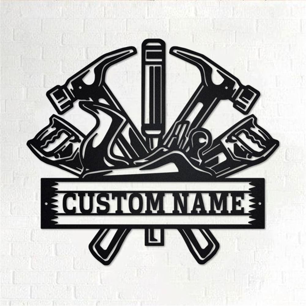 Personalized Metal Monogram Sign, Carpenter Tools Metal Wall Art, Carpenter Name Sign, Carpenter Home Decor