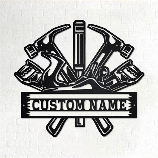 Personalized Metal Monogram Sign, Carpenter Tools Metal Wall Art, Carpenter Name Sign, Carpenter Home Decor