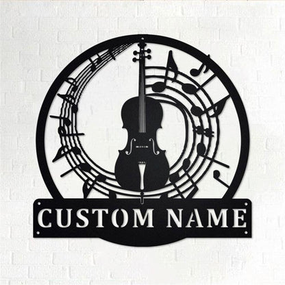 Personalized Metal Monogram Sign, Cello Musical instrument Metal Wall Art, Cello Teacher Name Sign, Cello Home Decor