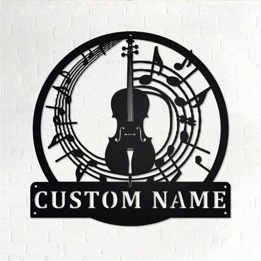 Personalized Metal Monogram Sign, Cello Musical instrument Metal Wall Art, Cello Teacher Name Sign, Cello Home Decor
