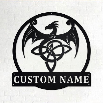 Personalized Metal Monogram Sign, Celtic Dragon Metal Wall Art, Celtic Dragon Name Sign, Celtic Dragon Home Decor