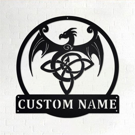 Personalized Metal Monogram Sign, Celtic Dragon Metal Wall Art, Celtic Dragon Name Sign, Celtic Dragon Home Decor