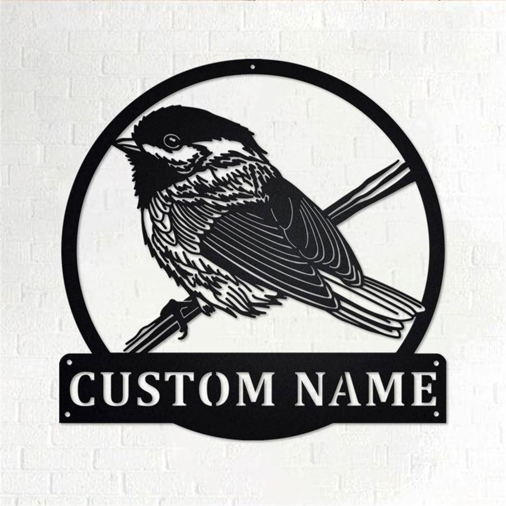 Personalized Metal Monogram Sign, Chickadee Bird Metal Wall Art, Chickadee Name Sign, Chickadee Home Decor
