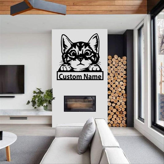 Personalized Metal Monogram Sign, Cute Cat Metal Sign, Metal Wall Art, Cat Decor Office Wall Art, Housewarming Outdoor Metal Sign,
