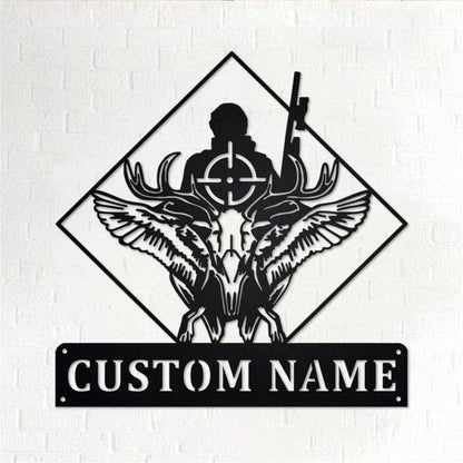 Personalized Metal Monogram Sign, Deer Duck Hunting Metal Wall Art, Hunter Name Sign, Hunting Metal Home Decor