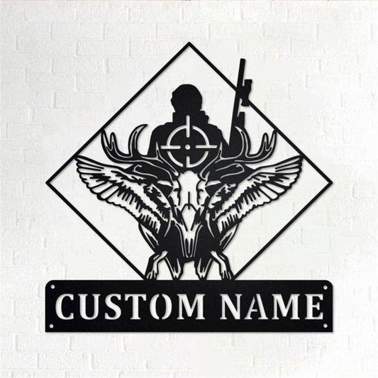 Personalized Metal Monogram Sign, Deer Duck Hunting Metal Wall Art, Hunter Name Sign, Hunting Metal Home Decor