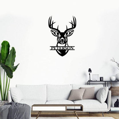 Personalized Metal Monogram Sign, Deer Head Sign, Deer Antler Decor, Deer Hunter Gift, Deer Camp Sign For Him, Fathers Home Decor