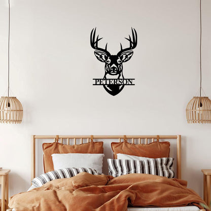 Personalized Metal Monogram Sign, Deer Head Sign, Deer Antler Decor, Deer Hunter Gift, Deer Camp Sign For Him, Fathers Home Decor