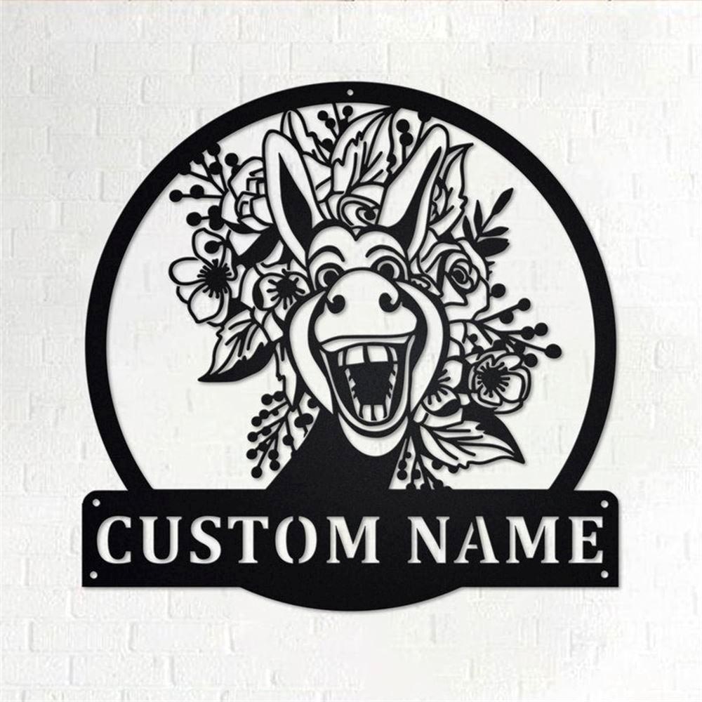 Personalized Metal Monogram Sign, Donkey With Flowers Metal Wall Art, Donkey Name Sign, Donkey Metal Home Decor