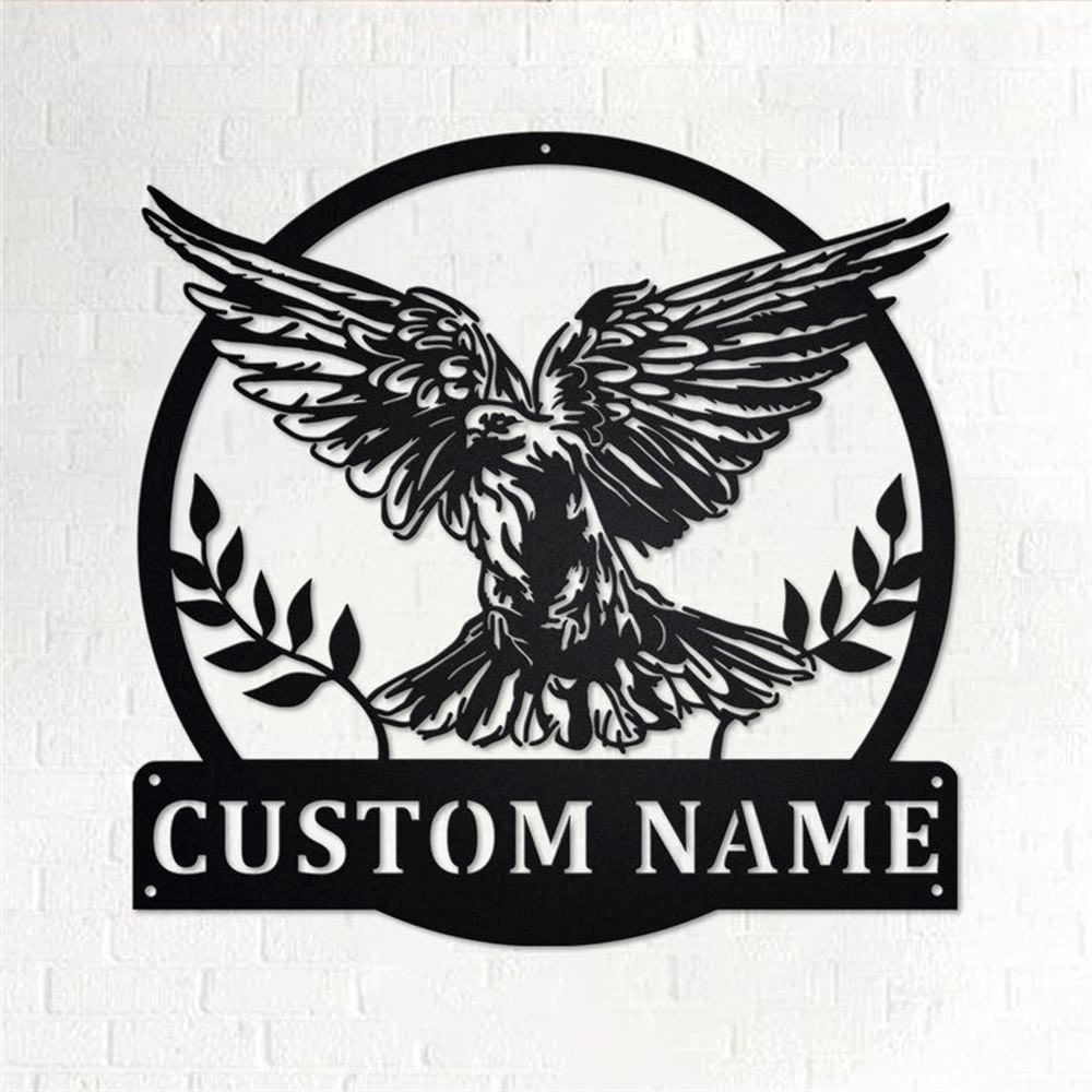 Personalized Metal Monogram Sign, Dove Bird Metal Wall Art, Dove Bird Name Sign, Dove Bird Metal Home Decor
