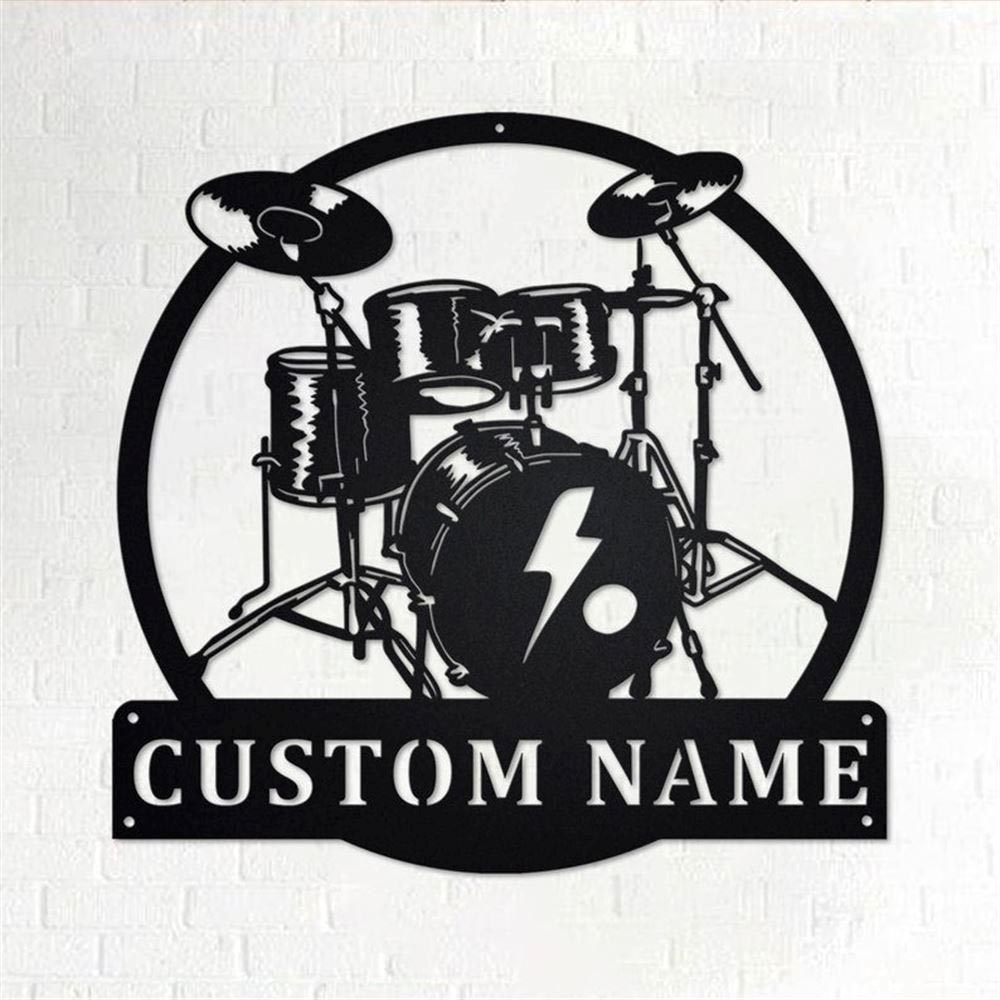 Personalized Metal Monogram Sign, Drummer Musical instrument Metal Wall Art, Drummer Name Sign, Drummer Home Decor